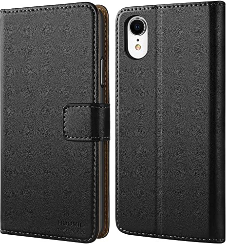 HOOMIL Handyhülle für iPhone XR, Premium Leder Klappbar Hülle, mit Kartenfach & Standfunktion, Unterstützt Kabelloses Laden - Schwarz