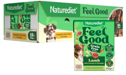 Naturediet - Feel Good Wet Dog Food, Natural and Nutritionally Balanced, Grain Free, Lamb, 390g (Pack of 18)