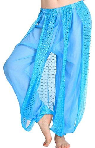 Baisdan Pantaloni Harem Yoga di Danza del Ventre, Pantaloni tribali arabici Indiani in Chiffon da Donna Adatti per Feste di Danza Yoga Pilates Zumba Blu Cielo