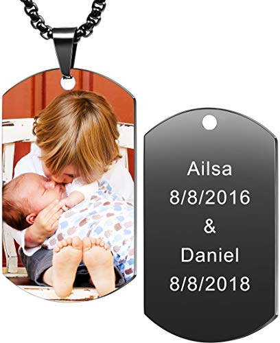 MeMeDIY Personalisierte Dog-Tag Anhänger Halskette Gravur Text/Farbbild für Männer Frauen Gedenk Edelstahl/Wolfram Schmuck. Bündel mit Verstellbarer Kette, Schlüsselbund, Schalldämpfer.