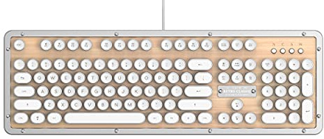Azio MK-RETRO-W-02-US - Tastiera meccanica in legno d'acero vintage retroilluminata con cavo USB (acero)