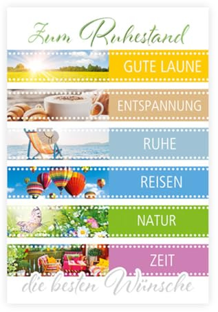 KE - Glückwunsch-Karte zum Ruhestand, mit Umschlag, DIN B6, Karte zur Rente für Männer und Frauen, Motiv: Filmstreifen