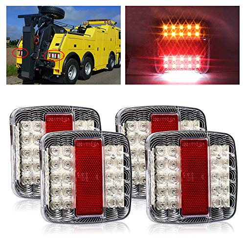 Biqing Feu Remorque LED 12V,Universel Feux Arrière LED Feux de Recul Freinage Clignotant Eclairage Phare Arrière Rouge et Ambre et Blanc Multifonctionnel Éclairage de la plaque d'immatriculation (4)