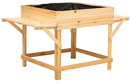 Outsunny Hochbeet aus Holz Pflanzkasten für Garten Balkon mit Ablage Blumenbeet Blumenkasten Natur 130 x 75 x 75 cm