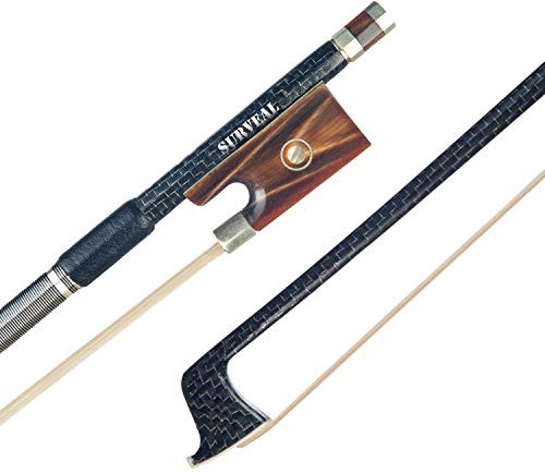 SURVEAL Professioneller 4/4 Violinenbogen aus Kohlefaser, Ochsenhorn, Frosch, geschnitzt, natürlicher mongolischer Pferdeschwanz, volle Größe, Geigenbogen (4/4)