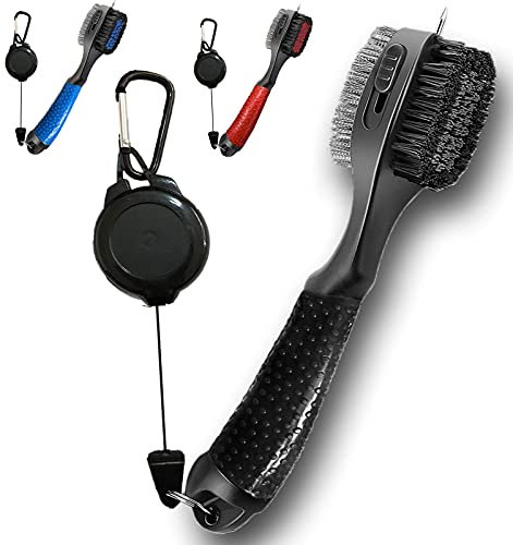 LOVMEAD Golf Bürste Schläger Wert 1 Stück Groove Cleaner, 3 in 1 Dual Sided Nylon Golfschläger Brush mit Spike & Aluminium Karabiner, Schlägerbürste für Golfbag Golfschuh (1 Stück Hochwertig Schwarz)