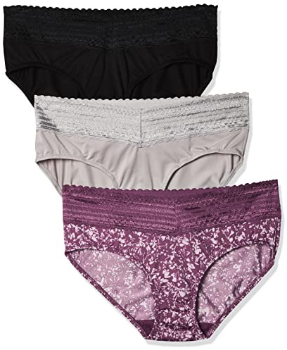 Warner's womens Blissful Benefits No Muffin 3 Pack Hipster Panties, Amaranth Abstract Print Black Platinum, Large US