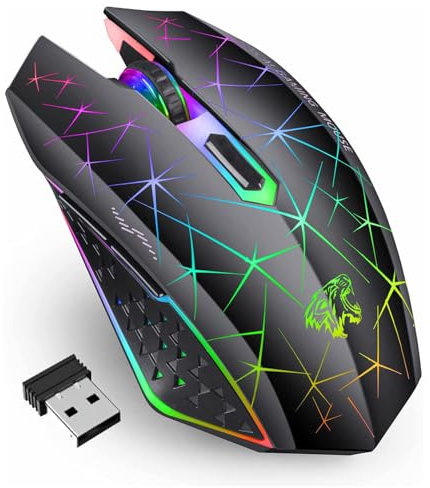 Uiosmuph V7 Ratón Inalámbrico, 2.4G Mouse Recargable Silencioso Ratón portátil Ergonómico 2400DPI Gaming Ratón con Receptor, 6 Botones para Laptop, PC, Ordenador, Chromebook, Notebook - Negro