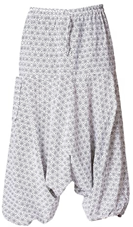 PANASIAM Pantaloni Aladin 'geometrix', con motivi tradizionali giapponesi, prodotti in piccole aziende familiari, Asanoha Bianco, 34-37