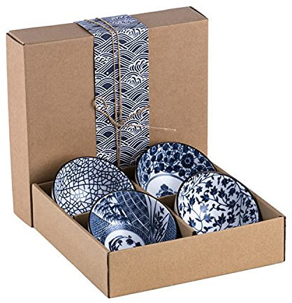 Zhongyi tazones Desayuno conjunto de 4,ensaladera Diseños japoneses, bol para cereales de desayuno, sopa, ensalada, aperitivos, arroz（Caja de regalo paquete）
