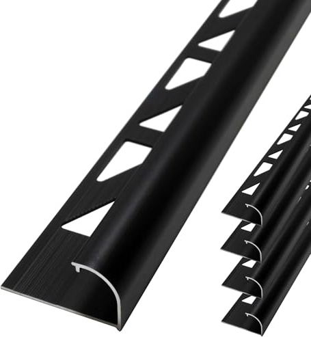 Dalsys 5x Fliesenschiene 2,5m x 10mm Schwarz Alu | Viertelkreisprofil, Rundprofil, Halbrundprofil, eloxiert, für Fliesen und Bodenbeläge, Kantenschutz