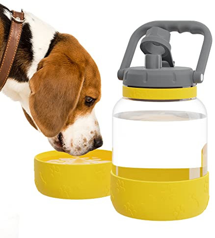 Asobu - The Barkley Dog Bowl - Tritan Water Bottle | Leak-proof 1 Litre with Yellow Dog Bowl | Ideal for Hiking, Sports, Fitness and Walking