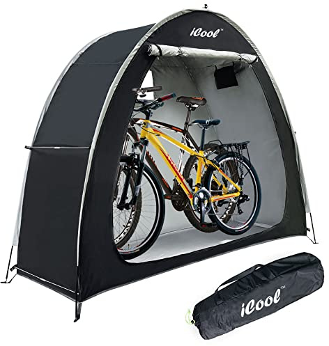 iCool Outdoor Bike Covers Storage Shed Tent, 210D Oxford Thick Waterproof Fabric Aluminum Alloy Bracket Bicycle Storage shed Neat Cover - Storage of 2 Bicycles or tricycles-Black