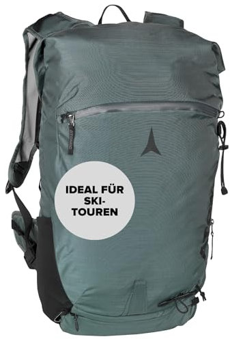 ATOMIC Backland 22+ Green/Grey - Leichter Skitouren-Rucksack mit Rolltop-Verschluss - alpiner Wanderrucksack mit mehr als 22L Stauraum - robuster & vielseitiger Ski-Rucksack mit Hüftgurt