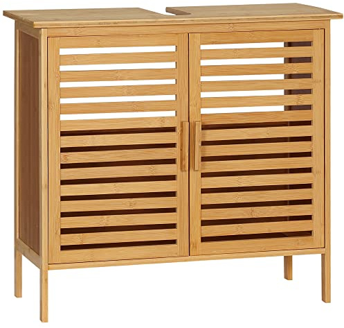 kleankin Bambus Waschbeckenunterschrank mit 2 Türen Unterschrank Standwaschbecken Standbadezimmerschrank 66x29x61,5 cm Natur