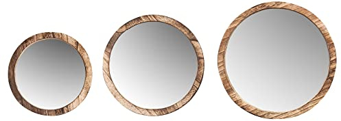 levandeo 3er Set Wandspiegel Ø20-30cm Rund Holz Natur Braun Spiegel Wanddeko Flurspiegel Deko Holzspiegel