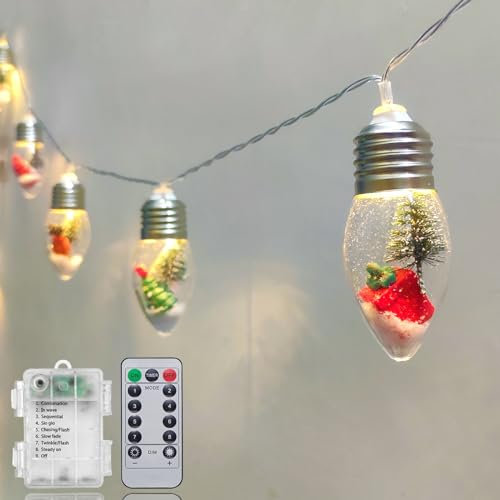 Julbelysning 15 cm LED julgran snöglob lampor 10 okrossbara Edison-glödlampor batteridrivna lampor med fjärrtimer, ljusslingor inomhus för sovrum veranda trädgårdsfest juldekor