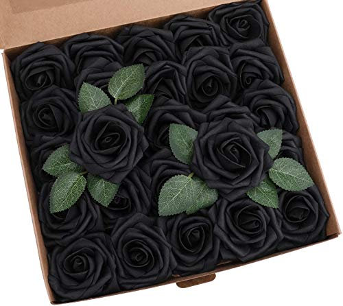 JOEBO Künstliche Blumen Realistische Gefälschte Schaumrosen mit Stiel für DIY Hochzeitssträuße Dekorationen Babyparty Party Zuhause und Weihnachtsbaum /46 (Farbe: Schwarz, Größe: 50)
