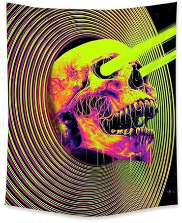 Ulticool – Skelett Schädel - Glow in the Dark Wandteppich - Schwarzlicht under UV Reaktive Neon - Blacklight Psychedelisch im Dunkeln Leuchtende Wandtuch - 200 x 150 cm Groß - Halloween Deko Gothic