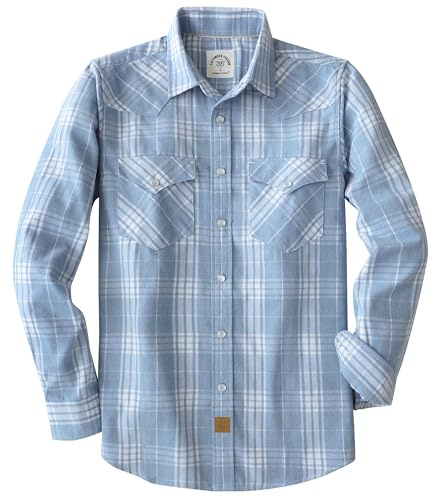 Dubinik® flanellskjorta för män, rutig, västerländsk, cowboy, vintage, långärmad, tryckknappar, bomull, fritidsskjorta, Blå och vit, L