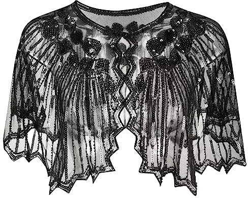 1920s Stola Retro Glitzer Schal Damen Pailletten Umschlagtücher Stola für Abendkleid 20er Jahre Stil Abendkleid Hochzeit Party Karneval Club Braut Kostüm Accessoires