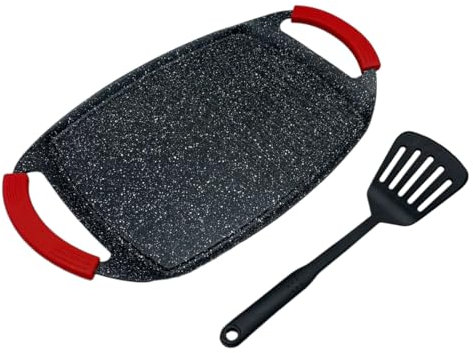 fashion home Pagano Bistecchiera Rivestimento in Pietra lavica - Piastra Grill Rivestimento Antiaderente - Mestolo in Omaggio 47 cm