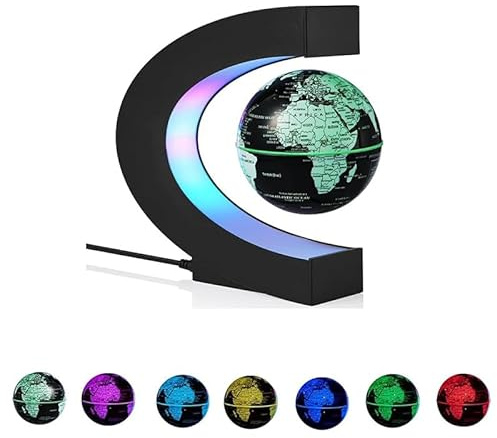 Magnetischer Schwebeglobus in C-Form, schwebender rotierender Weltkartenkugel mit farbigem LED-Licht, coole geografische Kugeln, Anti-Schwerkraft-Erddemo, Heimdekor-Gadget,