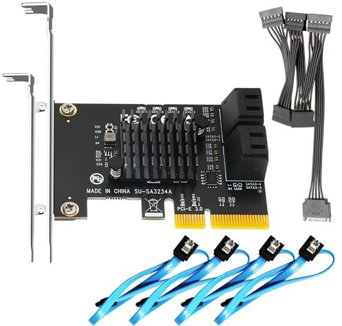 GLOTRENDS SA3234-C 4-Port PCIe X4 SATA Tarjeta de expansión con SATA y Cables de alimentación, Compatible con Windows, Linux, Mac OS, NAS