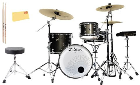 Zildjian ALCHEM-E ZAG Gold Electronic Drum Kit Bundle with Drum Throne, 5A Drumsticks, and Austin Bazaar Polishing Cloth