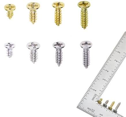 Mini Skater 200PCS Small Flat Head Cross Wood Screws Assortment Kit Carbon Steel Self Tapping Screws, Gold and Silver