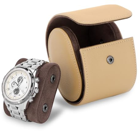 GNEGNI LIFE Single Watch Roll Case, Microfiber Leather Watch Box for Men and Women Portable Watch Roll Travel Case with Detachable Pillow Vintage Watch Display Case(Khaki)