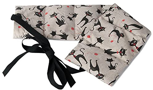 Lavendel + Leinsamen Wärmekissen 7-Kammer mit Band, 65x15 - Wärmekissen Körnerkissen, Rücken, Lende - Kissen mit Bänder, Katze-Mimi