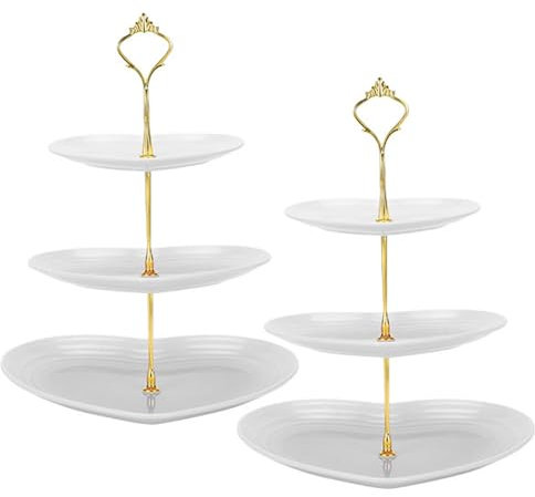 Pasdrucn 3-Tier Heart Shape Dessert Cupcake Stand, 2 Pcs, Plastic & Metal, 3 Levels, Cake Stand