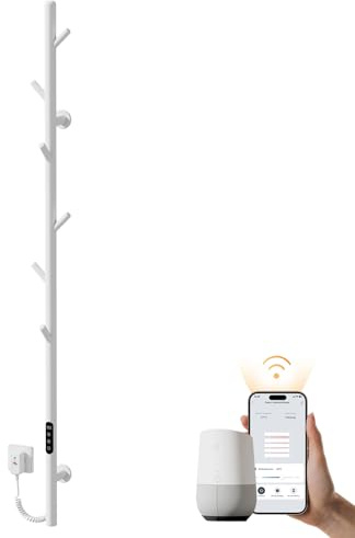 EMKE Handtuchheizkörper Elektrisch, Design Elektrischer Handtuchtrockner mit einer Stange, Intelligenter Einstellbare Temperatur Badheizkörper Handtuchhalter, Handtuchwärmer mit 6 Haken Weiß