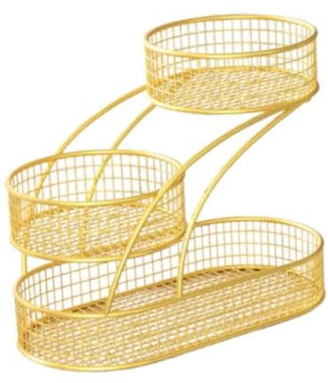 Baoblaze Fruit Basket Kitchen Countertop Rack Multipurpose Iron Wire Fruit Bowl Holder Metal Wire Fruit Basket for Bread Storage Table, gold