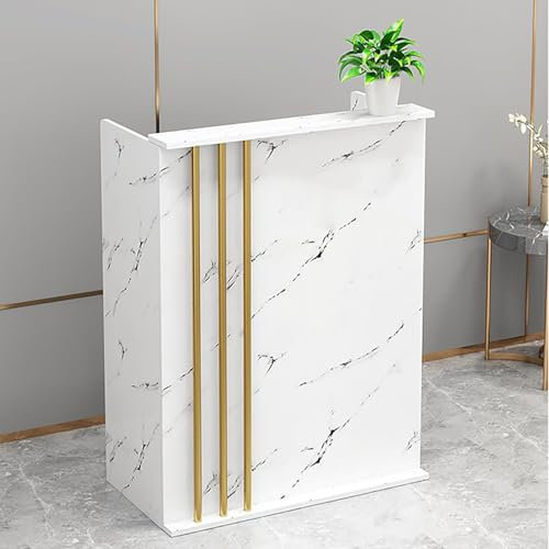 Kleiner Schreibtisch aus weißem Marmor, mit abschließbaren Schubladen, moderner Empfangstheke für Salon, Empfangsraum, Rezeption (60 x 45 x 95 cm)