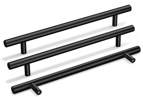 Goldenwarm 16 Pack Black Kitchen Handles 192mm (7-9/16Inch) Hole Centers Black Handles for Drawers & Cabinets, Stainless Steel