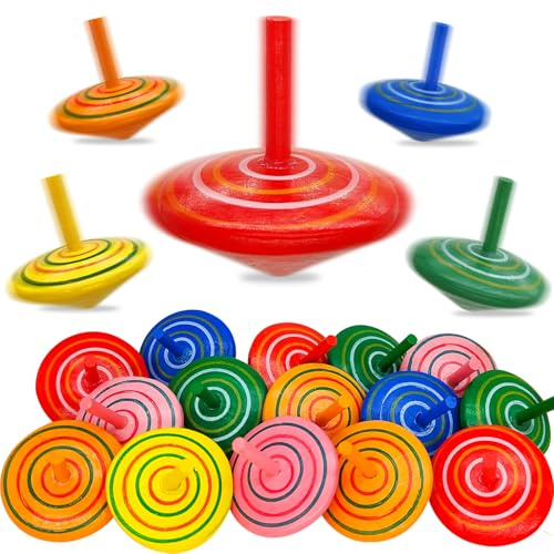 LISOPO Regalo di compleanno per bambini, 30 pezzi, trottola in legno, giocattolo colorato, trotola per feste, accessorio per decorazioni per feste