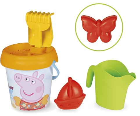 Smoby Peppa gris strandhink – inkluderar hink, spade, kratta, sil, vattenkanna och sandform, innehåller återvunnet material, från 18 månader (7600862189)