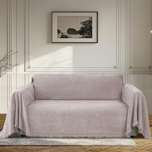 BellaHills Funda para Sofá Grande 180x260 cm Beige Arena - Cubresofá Chenilla Antideslizante, Resistente a Arañazos de Gatos y Perros