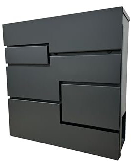 One of a Kind Design UK Modern Stylish Wall-Mounted Post Box Lockable, Waterproof Grey Mailbox with Contemporary Lines & Newspaper Slot, Secure & Durable Letterbox for Home & Business - Grey