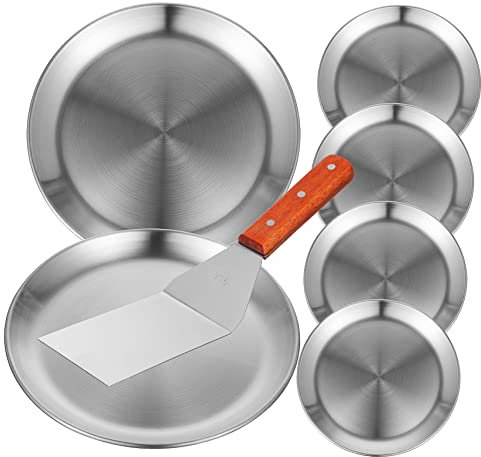 Cabilock 6piezas Bandejas Pizza Acero Inoxidable Antiadherente Resistente Calor Con Pala Para Hornear y Servir Hogar y Hostelería