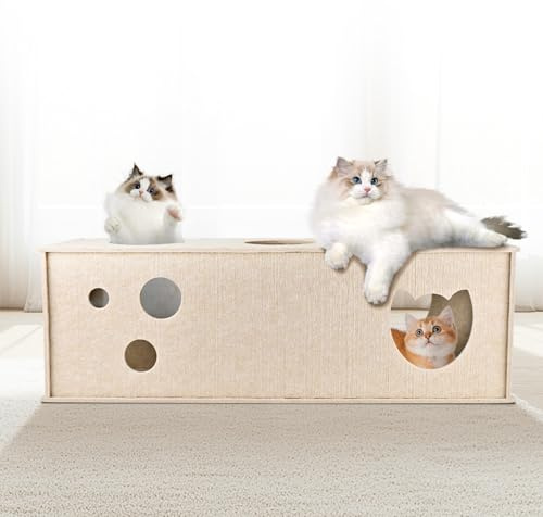 Homegroove Katzentunnel für Indoor Katzen, große Filz L-Form Katzen Tunnel, interaktive Cat Tunnel, DIY Peekaboo Katze Spielzeug mit interaktiven Peek Holes für Katze (Beige, Straight)