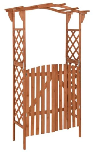 Myheimly Pergola mit Tor Rosenbogen Torbogen Rankhilfe Spalier Rankgitter Gartenbogen Gartentor Gartentür 116x40x204 cm Massivholz Tanne