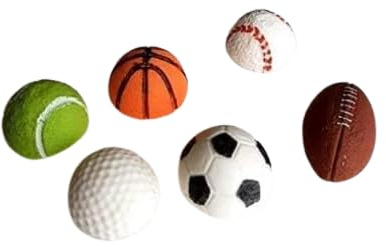 6 Edible Sugar Fondant Sports Balls; Rugby, Soccer Footballs, Basketballs, Tennisballs, golfballs, Baseballs; Select balls; 2.8cm Each. Handmade Cake/Cupcake Toppers/Decoration (x6 Mixed Sports Balls)