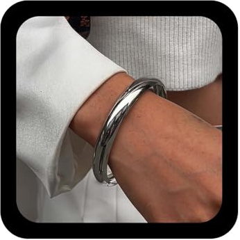Allereya Gothic Round Silver Bangle Bracelets Wide Chunky Bracelets Hinged Classic Bracelet Stacking Gold Bangle Minimalist Metal Bracelet Jewelry for Women