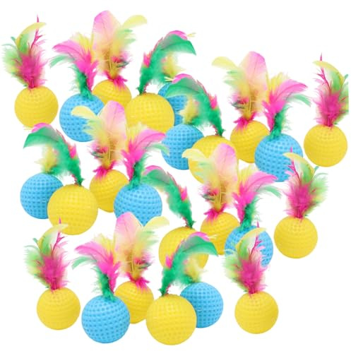 HDBHSBE Jouet à Balle de Chat 24pcs, 1, 5 Jouets de Chat colorés avec Plumes Boules interactives Jouet Golf en Plastique pour Chats intérieurs (Couleur aléatoire)
