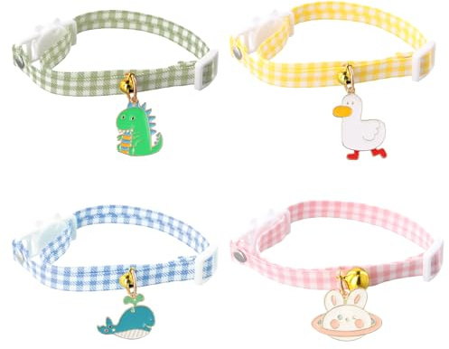 Culinavog 4er Katzenhalsband, Katzenhalsbänder mit Glöckchen, Verstellbar (17–32 cm), Sicherheitsverschluss, Niedliche Metallanhänger, Weiches Halsband für Kätzchen, kleine Hunde