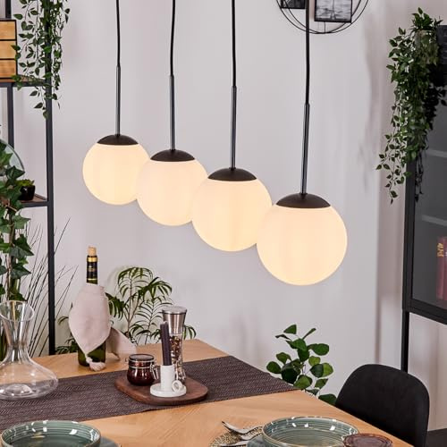 HOFSTEIN Hängeleuchte Gastor, 4-flammige Hängelampe aus Metall/Milchglas in Schwarz/Weiß, moderne Pendelleuchte im Retro/Vintage-Design (Schirme 15 cm), E14, Esszimmer, Küche, Wohnzimmer