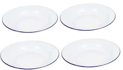 SOIMISS 4pcs Enamel Shallow Plates with Flat Rim for Salad, Pasta and Fruit | Retro White Enamelware, Sturdy and Easy to Clean, Casual Meals, Restaurant Use, Multi-functional Serving Dish